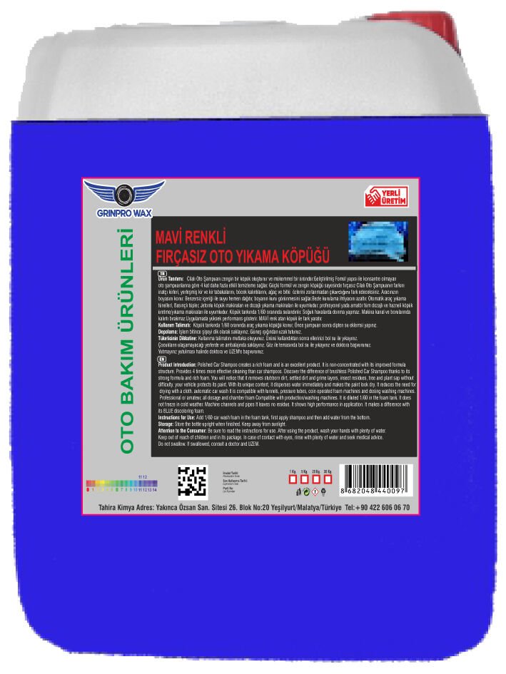 MAVİ RENKLİ FIRÇASIZ CİLALI OTO YIKAMA KÖPÜĞÜ 5 Lt