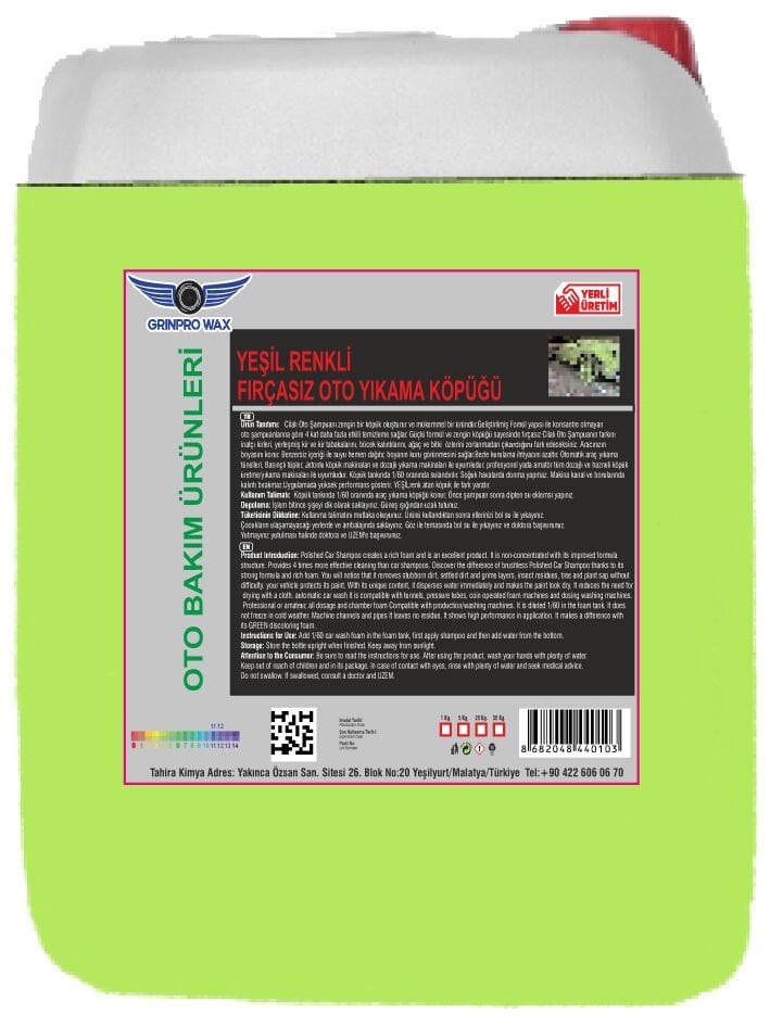 YEŞİL RENKLİ FIRÇASIZ CİLALI OTO YIKAMA KÖPÜĞÜ 5 Lt